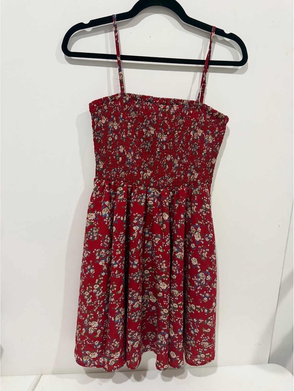 Red Floral Print Spaghetti Strap Summer Dress